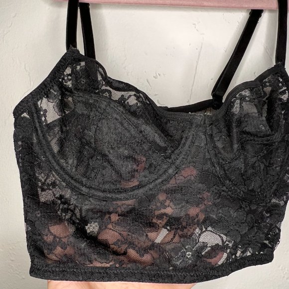 ASOS Black Lace Underwire Longline Bustier Bra, Size S, 34B - Picture 3 of 9